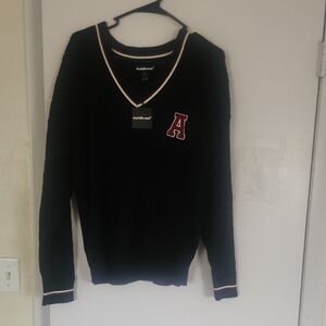 Black V-Neck Sweater with Red Accent